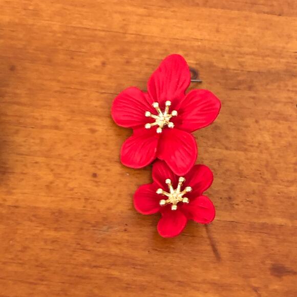 Boho Chic Hippie Red Hibiscus Tropical Pretty Flower Statement Post Earrings - Picture 8 of 8
